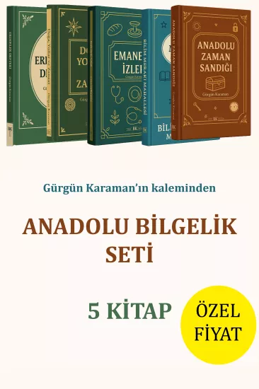 Anadolu Bilgelik Seti, düşünce, bilim, doğa, emek ve erdem temalarını buluşturan 5 kitaplık özel koleksiyondur. 14×21 cm, 2025 baskı.